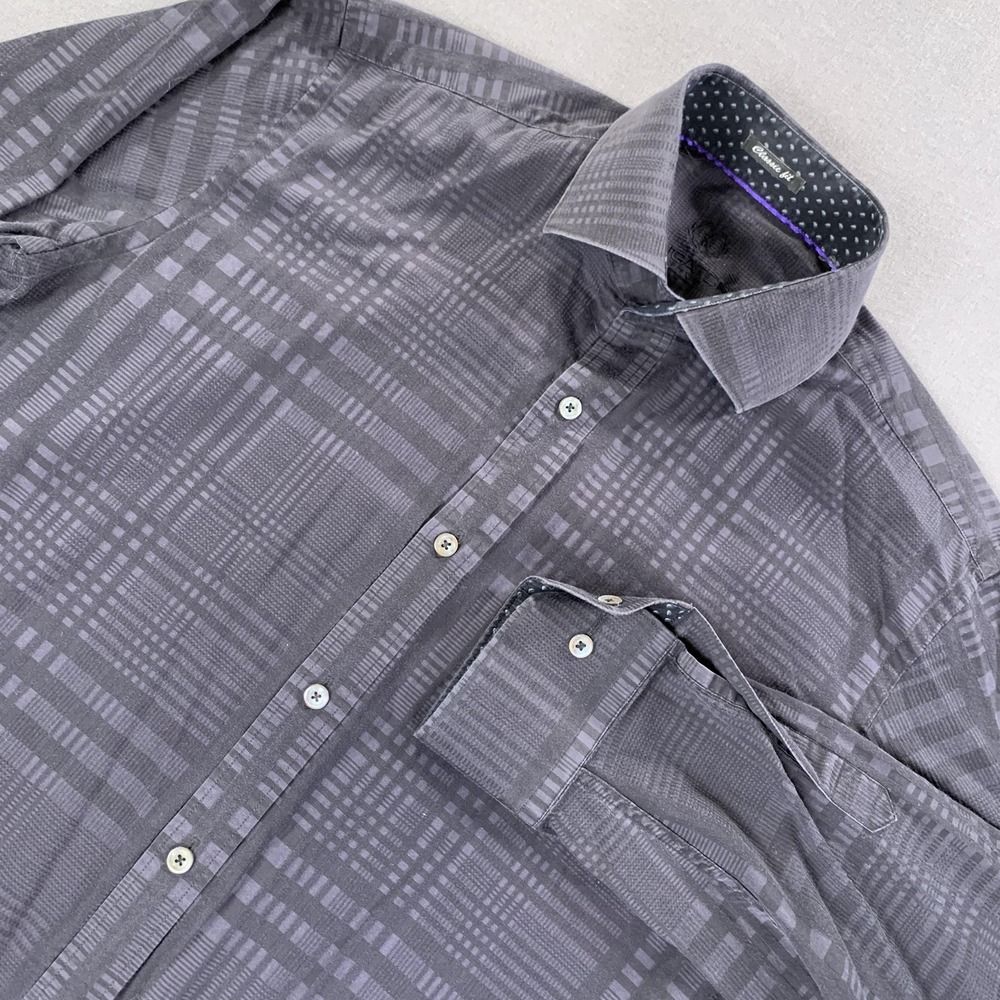 Bugatchi Uomo Shirt Mens XL Classic Gray‎ Tonal Plaid Long Sleeve Cotton Preppy